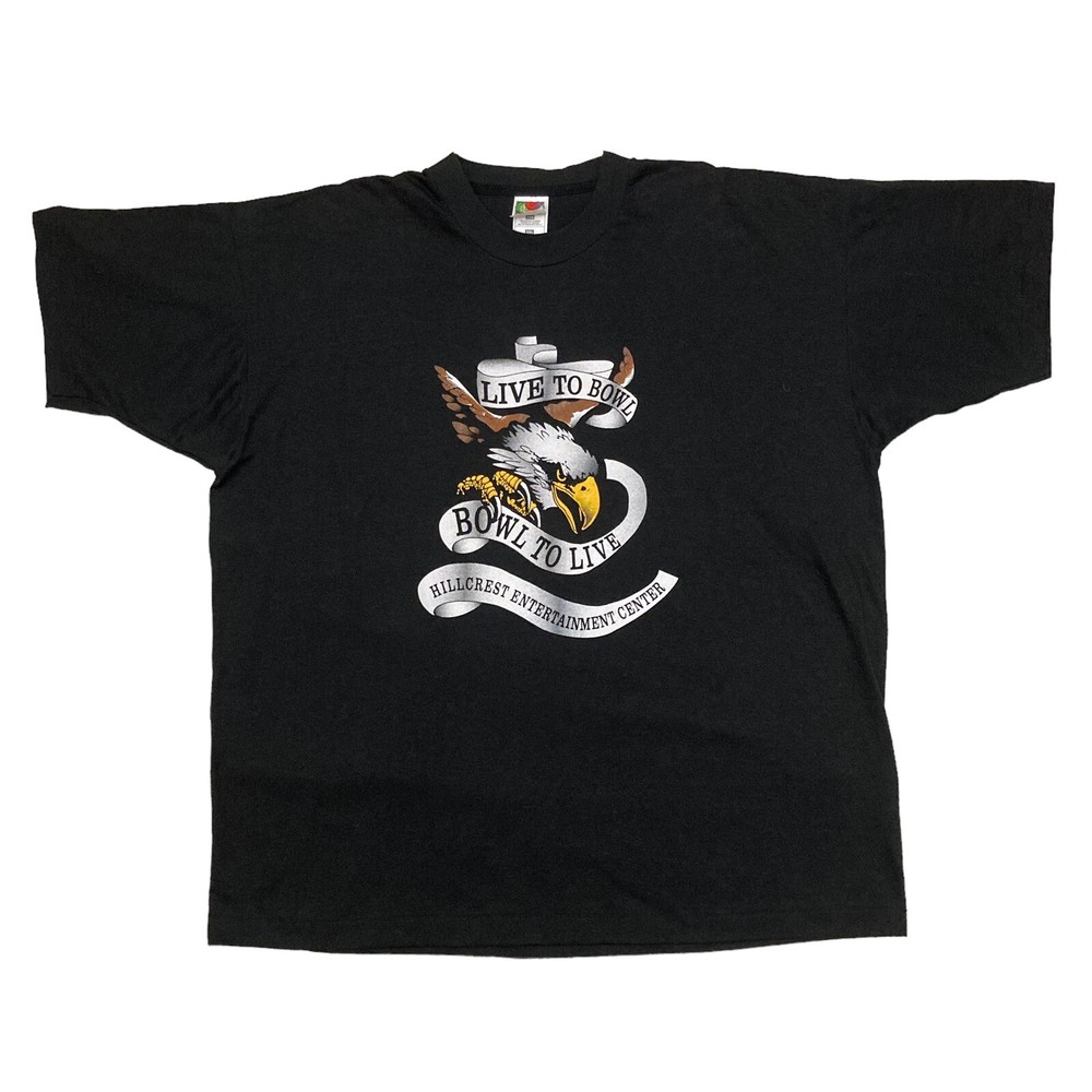 VTG Live to Bowl Bowling Biker Eagle 90s Black T-shirt 2XL FOTL Single Stitch
