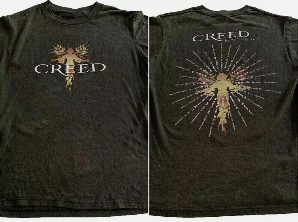 Creed 1999 Human Clay Tour 2 Side Concert Cites Tour Black T-shirt