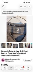 Kenneth Cole Active Front Pocket Gray Men’s Soft And Stretchy T-shirt Size Large