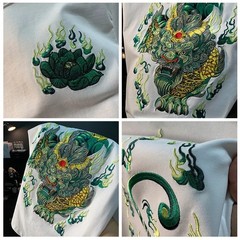 Men Embroidery Dragon Graphic T-Shirt Casual Short Sleeve Crewneck Cotton Tee