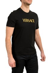 Versace Men’s Black Short Sleeve Gold Logo Embroidery T-Shirt US L IT 52