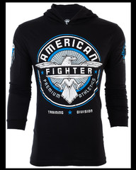 AMERICAN FIGHTER Black Blue White BROCKPORT Long Sleeve Hoodie T-shirt NWT