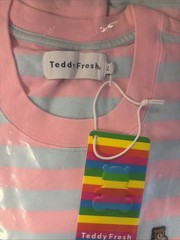 Teddy Fresh Pink & Blue Striped Short Sleeve Shirt Large Brand New
