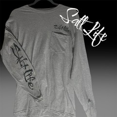 Salt Life Hook Line And Sinker long sleeve Pocket t shirt Medium Gray NWT