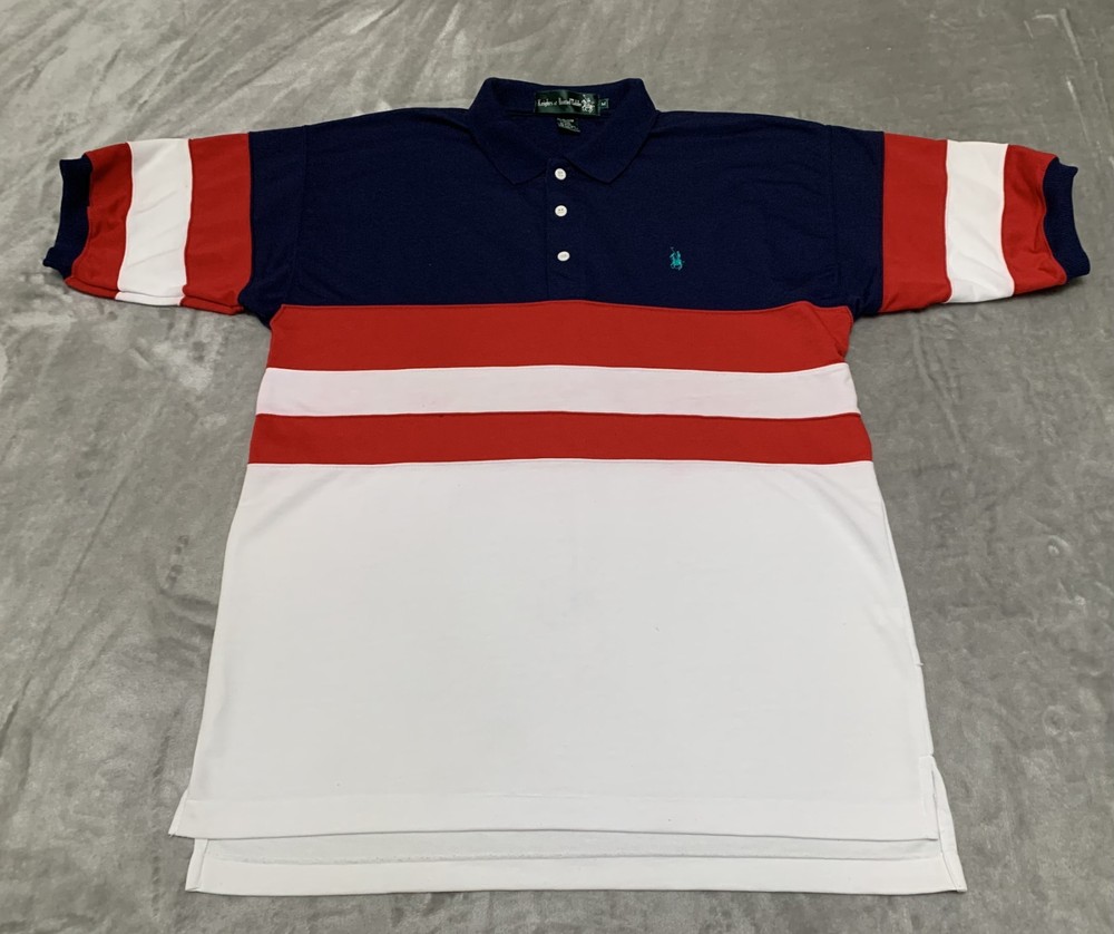 Vintage Red White Blue Shirt Mens Medium Polo Knights of Round Table Patriotic