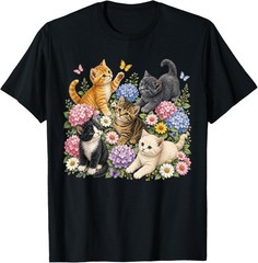 Cat Flower Floral Cute Kitten Vintage Flowers Art Cat Lover T-shirt Sweartshirt