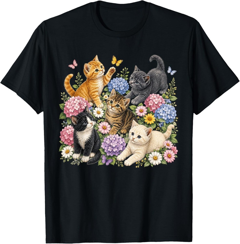 Cat Flower Floral Cute Kitten Vintage Flowers Art Cat Lover T-shirt Sweartshirt