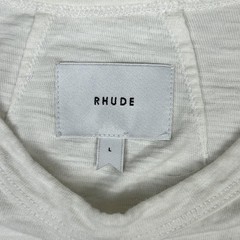 RHUDE Shirt Mens Large White Crest Patch Embroidered Slub Cotton Tee Streetwear