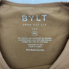 BYLT Shirt Mens 2XL Brown Drop Cut Lux Long Sleeve Stretch Tagless Crewneck Tee