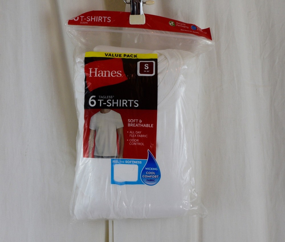 Hanes Mens 6 PACK Undershirt Stay-Tucked Soft T-Shirt White Size Small (34-36″)