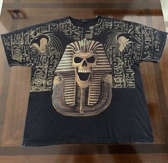 Vintage Liquid Blue Shirt Egyptian Skull Pharaoh Graphic Tee Black Mens Size XXL