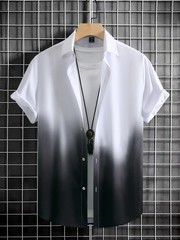 Men Hawaiian Shirt Gradient 3D Print Short Sleeve Streetwear Loose Fit Casual