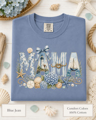 Coastal Mama Shirt, Comfort Colors Lighthouse Hydrangea Tee, Mom Beach Gift