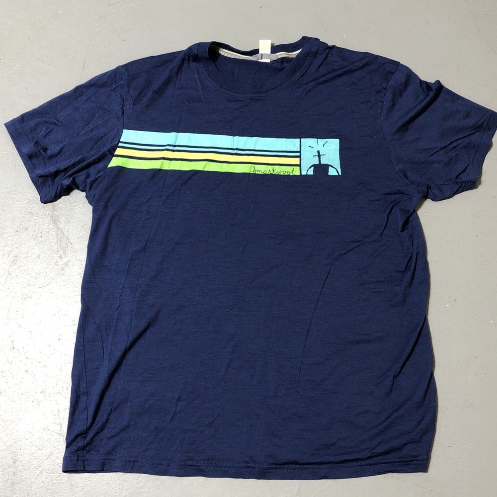 Smartwool Merino Wool T Shirt Mens Large Baselayer Short Sleeve Logo Blue