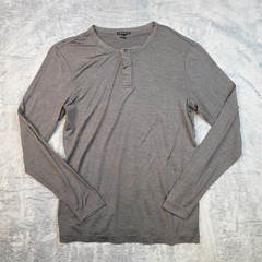 THEORY Long Sleeve HENLEY Collared Shirt Men’s MEDIUM M Gray SILK WOOL Thin Knit