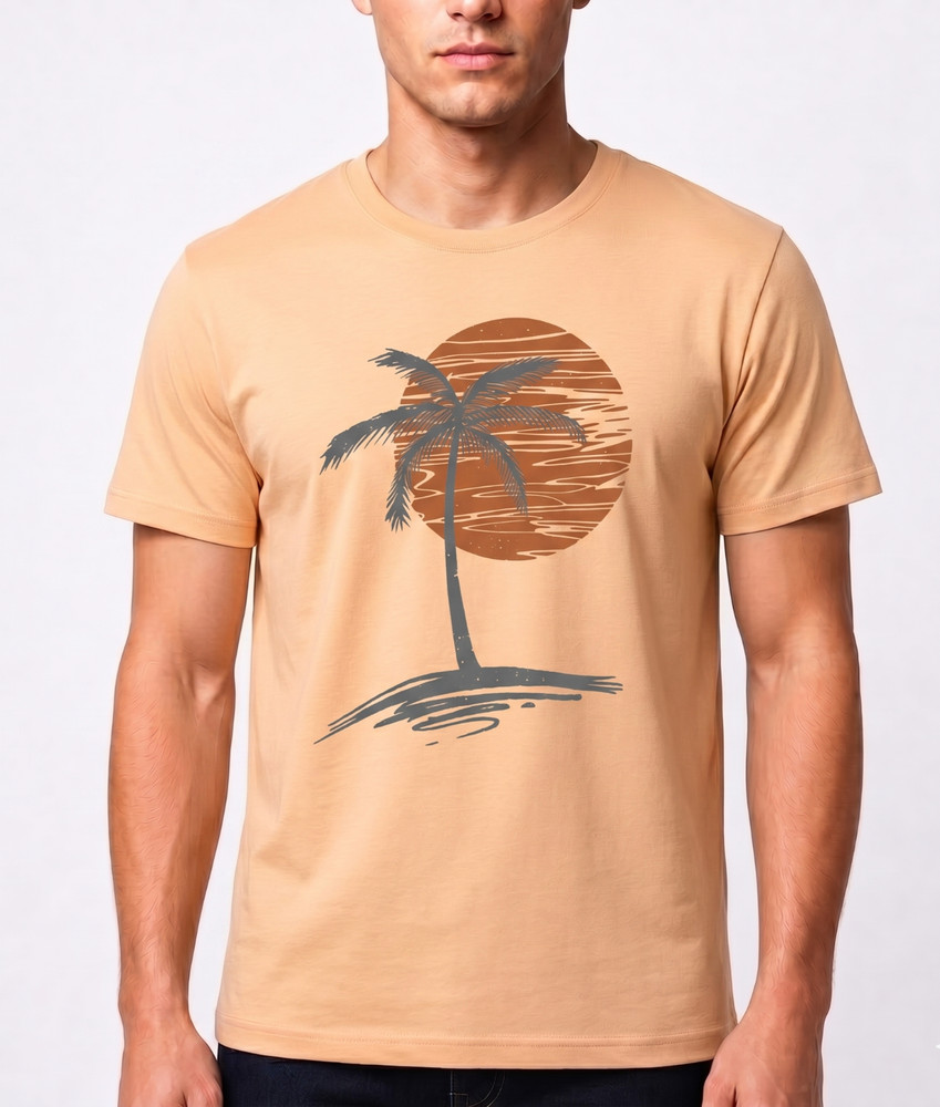 Runcati Mens Vintage Hawaiian T-Shirt Palm Tree Beach Graphic Casual Crew Neck