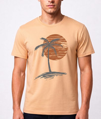 Runcati Mens Vintage Hawaiian T-Shirt Palm Tree Beach Graphic Casual Crew Neck