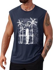 Mens Muscle Tank Top Summer Beach Vacation Shirt Palm Tree Graphic Quick Dry