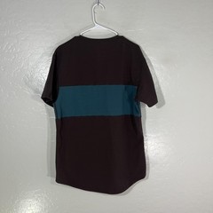 BYLT Drop Cut LUX Shirt Mens Large Brown Teal Stripe Short Sleeve Tee Tagless