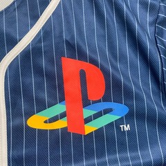 PlayStation Katakana Kanji Baseball Jersey Official License Navy Pinstripe XL