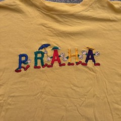 Yellow vintage 90s Prague Czech Republic embroidered graphic tee Size XL