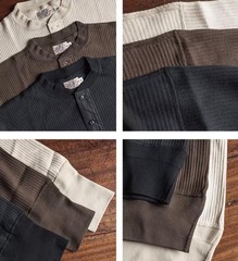 Bronson Mens Ribbed Henley Neck T-Shirt Cotton Casual Long Sleeve Tops