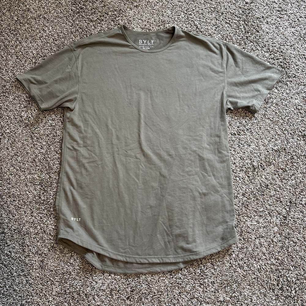 Men’s BYLT Premium Basics Drop Cut Short Sleeve T-shirt Dark Olive Size XL