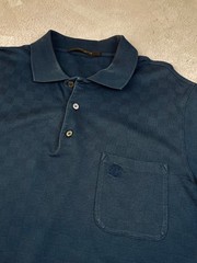 LOUIS VUITTON Men’s Damier Short Sleeve Polo Shirt Navy 100% Cotton Size L