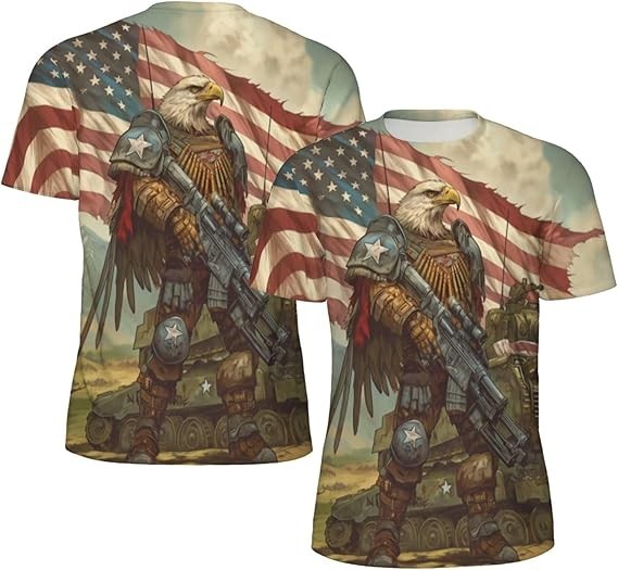 Patriotic Eagle Soldier 3D T-Shirt USA Flag Military Veteran Men Graphic Tee