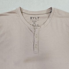 BYLT Drop Cut Henley Mens XXL Tan Excellent Short Sleeve Curved Hem Stretch