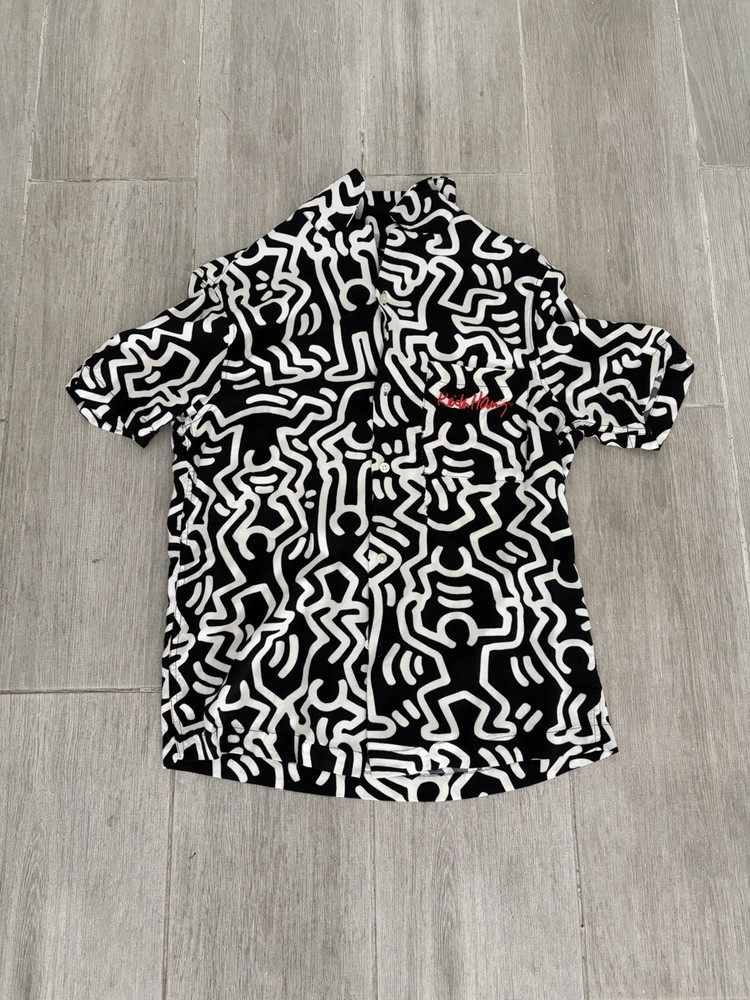 H&M x Keith Haring Regular Fit Black and White All-Over Print Size Small