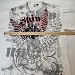 Vintage Skin Industries T-Shirt Mens XL White Red Foil Graphic Double Sided Y2K