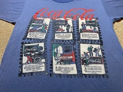 Vintage Coca-Cola Comic Cartoon Men’s Blue T-Shirt Size Large Made in USA 90s
