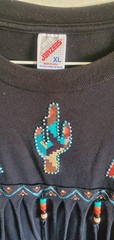 JERZEES Southwestern Cactus Graphic T-Shirt Black Fringe Beaded Unisex XL