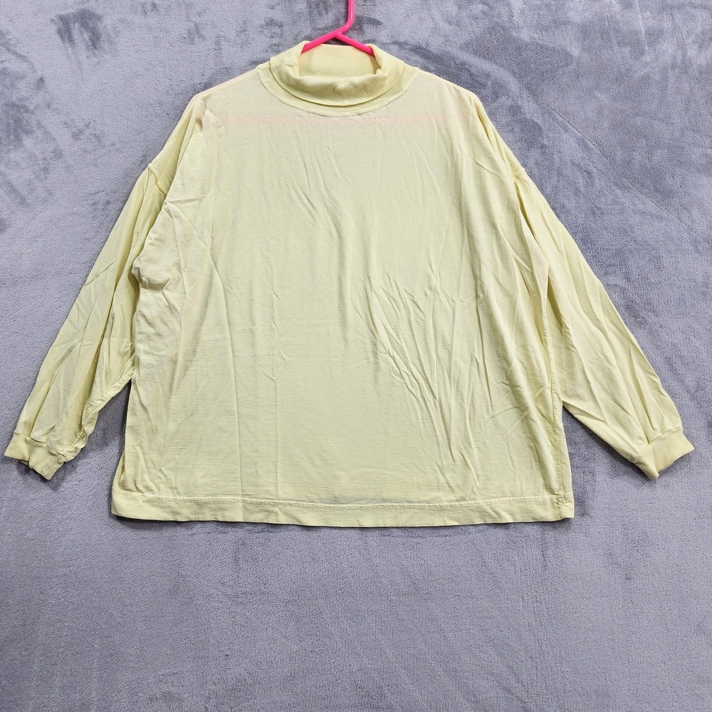 Vintage Top Mens L Yellow Long Sleeve Turtleneck Lightweight Cotton Casual