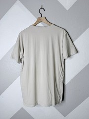 Prada Logo Mens XL Slim Fit Beige Graphic T Shirt Red Box Logo Cotton