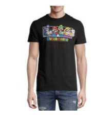Super Mario W/ Luigi Wario Waluigi Mens Stretch Black ShortSleeve T-Shirt Sz 2XL