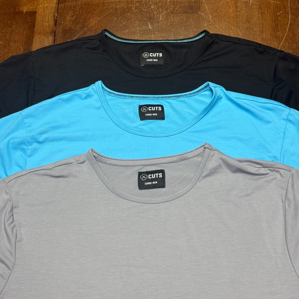 Cuts Clothing Curve-Hem TShirt Men XL Black Blue Grey 3 Pack Bundle Short Sleeve