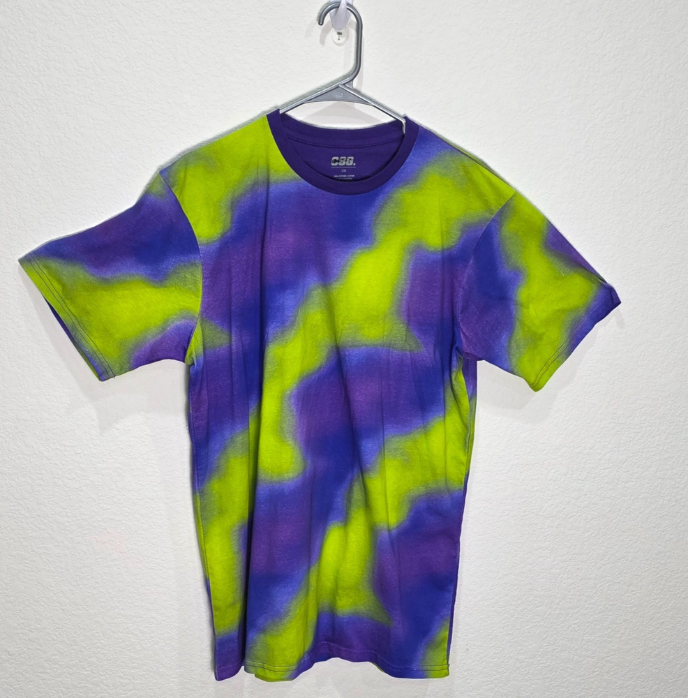 CSG Champs Sports Gear Purple & Green Tie Dye T-Shirt Size Large 90s Style Y2K