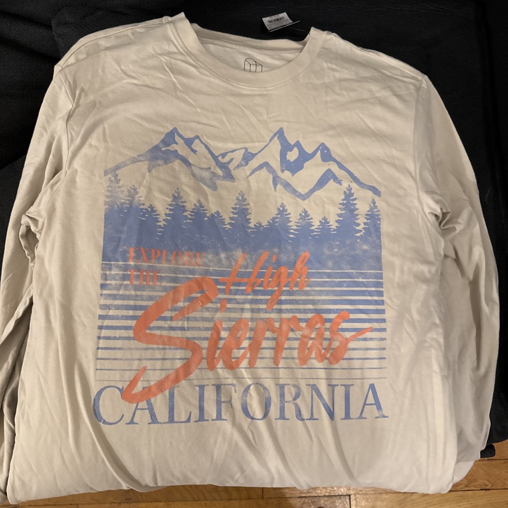 Original Use Men’s High Sierras California Graphic Tee Beige Long Sleeve Large