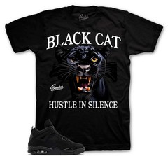 Shirt To Match Jordan 4 Black Cat AJ4 – Hustle In Silence Sneaker Tee