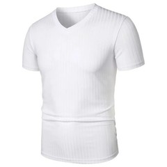 Summer Men Muscle V-Neck T-Shirt Ribbed Stretch Workout Gym Streetwear Tee Gift