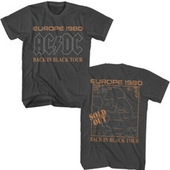 ACDC Music New T-Shirt Black is Back Europe 1980 Tour Angus Young Rock N Roll
