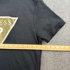 Guess T-Shirt Men’s Small Black Ribbed Gold Triangle Logo Patch Short Sleeve