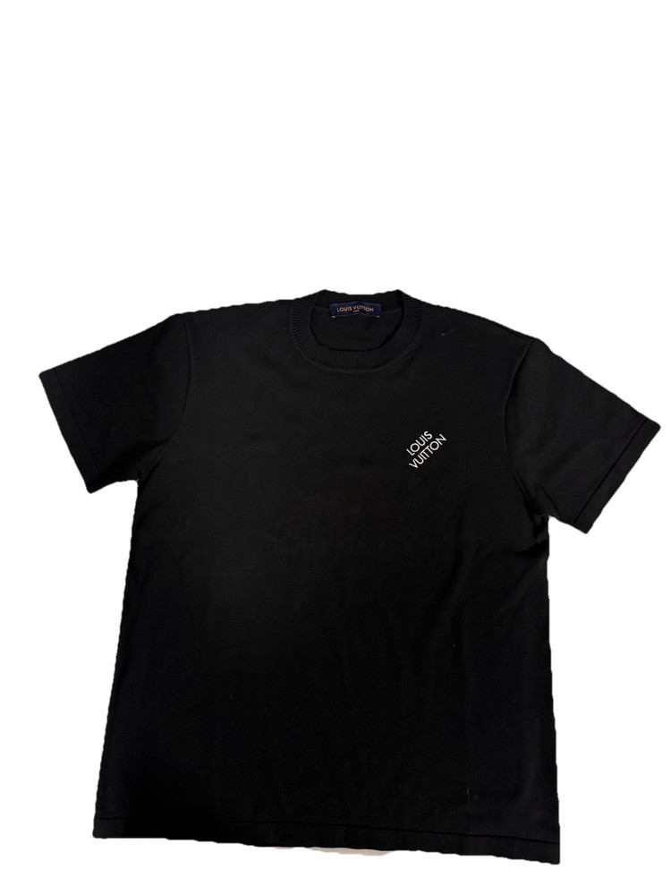 Louis Vuitton Men’s Black Embroidered Logo Tee Size L 100% Cotton Made In Italy