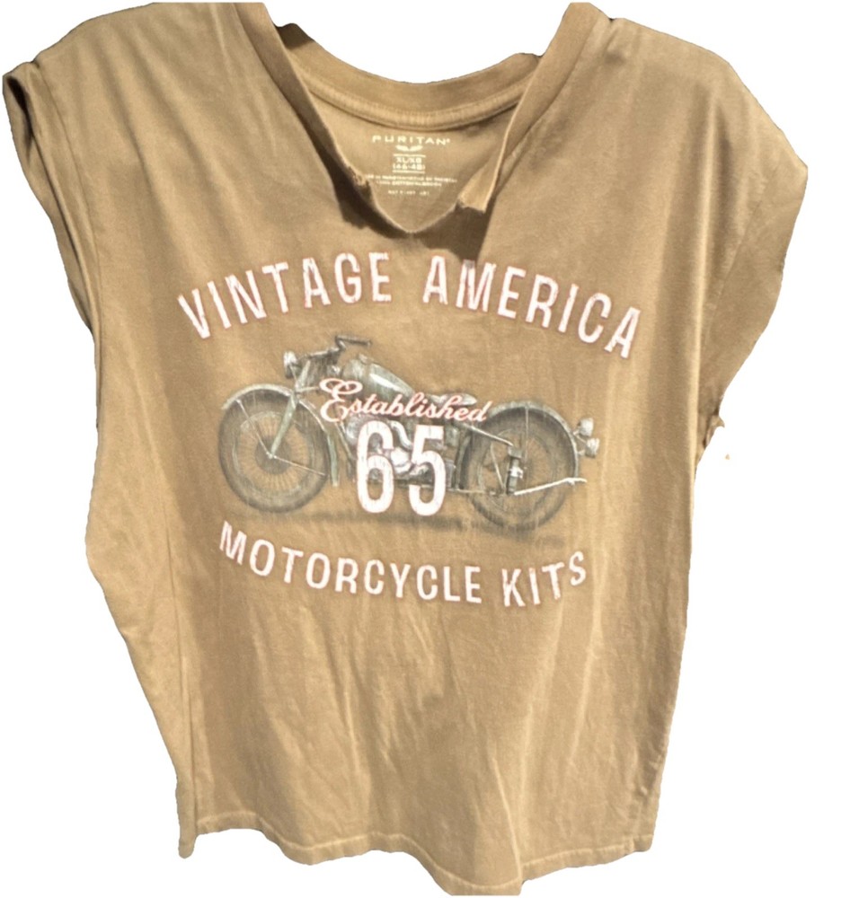 Puritan XL/XG (46-48) Brown Vintage Motorcycle Graphic Sleeveless Knit T Shirt
