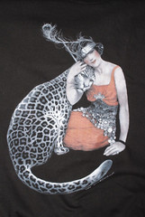 New! Vintage y2k 1920’s Art Deco Anvil T-Shirt Size XL Mens SEPS Leopard & Woman