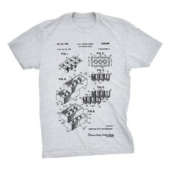 Building Brick Patent Art T-Shirt. Cotton T. Black White or Gray NEW