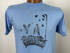 Vintage 80s Graphic T-Shirt M Tight Fit Shower Novelty Grunge Sports Blue USA
