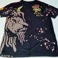 Rebel Spirit T Shirt Men 2XL Black Red Foil Gold Rasta Flag Lion Streetwear Used